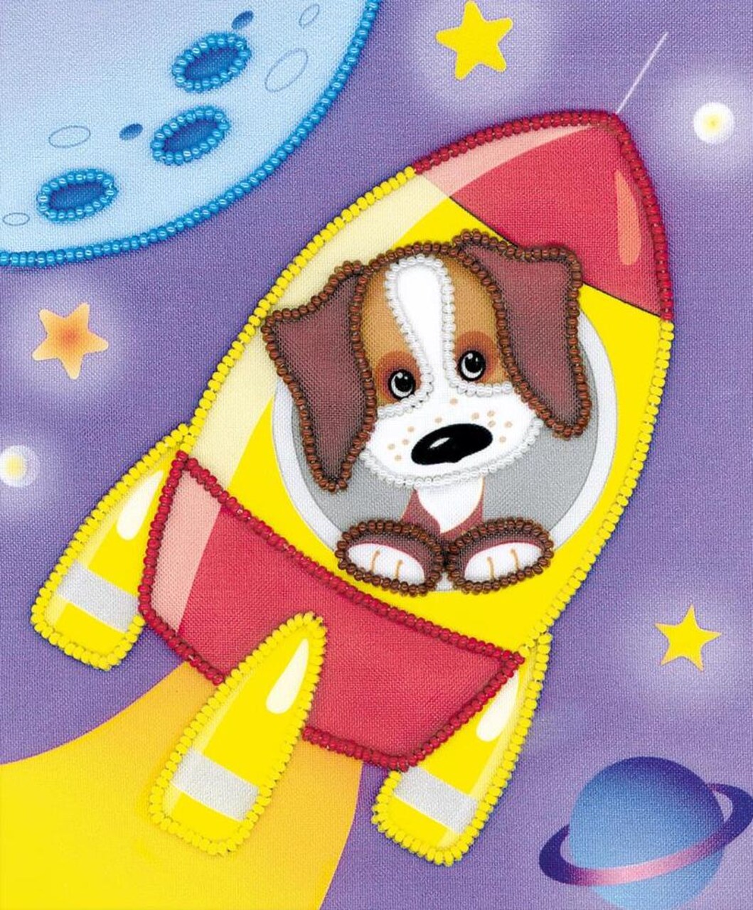 DIY Riolos Spaceship Dog Puppy Kids Embroidery Beaded Beginner Starter Kit 6"x7"